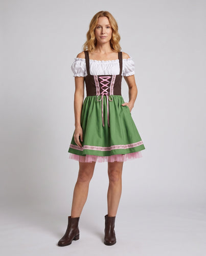 Damen Dirndl-Kleid mit floralen Verzierungen und Rüschen – Élara