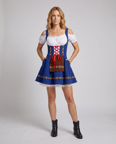 Damen Dirndl-Kleid mit floralen Verzierungen und schwingendem Rock – Élara
