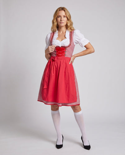 Damen Dirndl-Kleid mit kariertem Muster und Taillenschürze – Élara