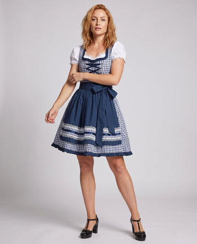 Damen Dirndlkleid mit eleganten Karomustern und Rüschen – Élara