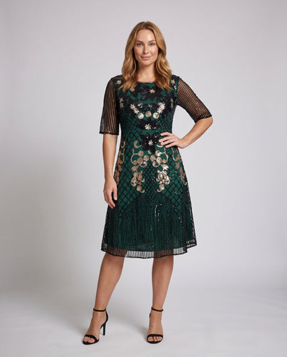 Damen Elegantes Abendkleid mit funkelnden Pailletten und floralem Design Echo Archiv