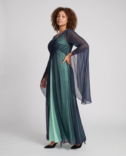 Damen Elegantes Maxikleid mit transparentem Überwurf – Valéora
