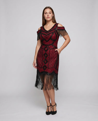 Damen Fransen Cocktailkleid mit glänzenden Pailletten Echo Archiv