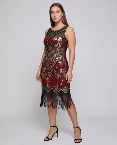 Damen Fransen Kleid mit glamourösen Pailletten und verzierten Details – Élara