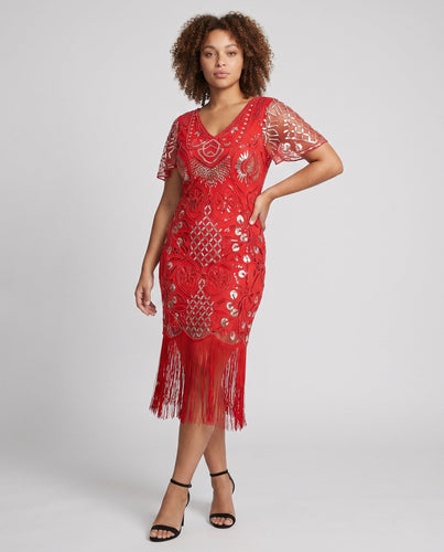 Damen Glamouröses Fransen-Kleid Echo Archiv