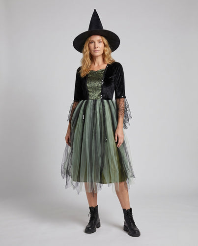 Damen Hexenkostüm mit elegantem Tüllrock und verzierten Ärmeln Echo Archiv