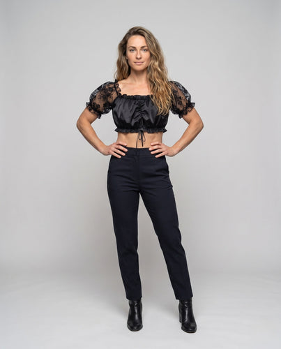 Damen Kurzarm Bluse mit Puffärmel – Élovi