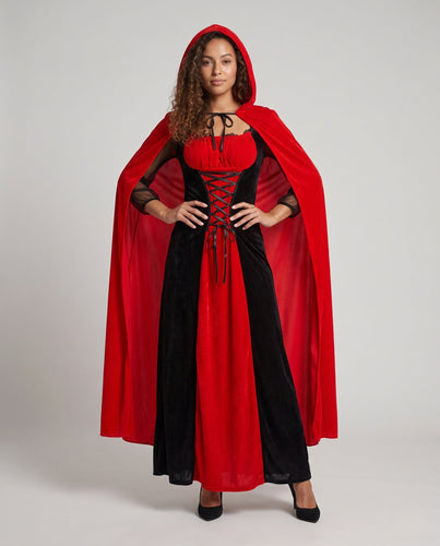 Damen Märchenhaftes Rotkäppchen-Kleid mit Kapuze und filigranen Rüschen Echo Archiv