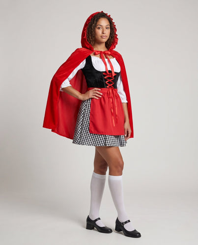 Damen Märchenhaftes Rotkäppchen-Kostüm mit eleganter Kapuze und fröhlichem Tüllrock Echo Archiv