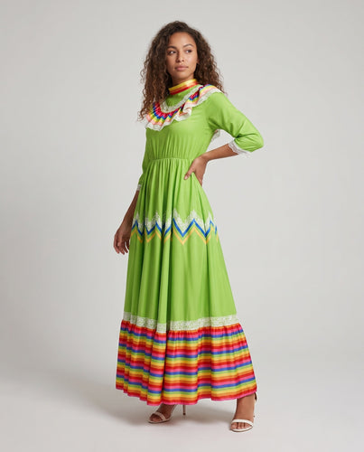 Damen Maxikleid mit buntem Rüschensaum Echo Archiv