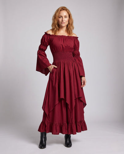 Damen Maxikleid mit voluminösen Rüschen und eleganten Schößchen – Valéora