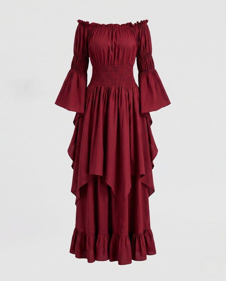 Damen Maxi-Kleid mit voluminösen Rüschen und elegantem Peplum Echo Archiv