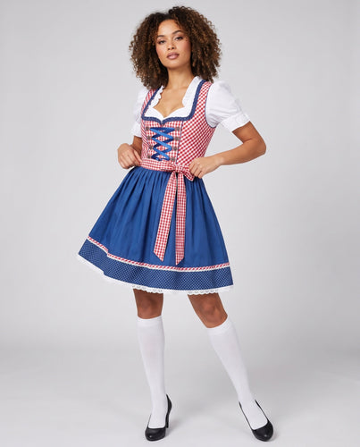 Damen Oktoberfest Dirndl mit klassischen Karomuster und handgefertigten Details – Élara