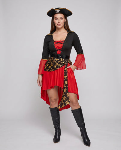 Damen Piratenkostüm mit verzierten Ärmeln und Hut Echo Archiv