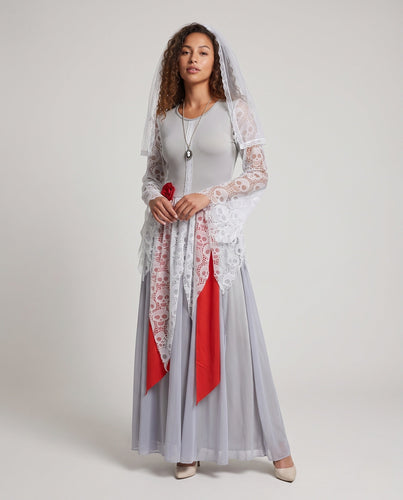 Damen Romantisches Hochzeitskleid mit Spitzenapplikationen und elegantem Schleier Echo Archiv