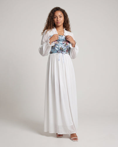 Damen romantisches Maxi-Kleid mit Rüschendetails und floraler Schnürung – Valéora