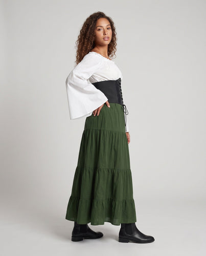 Damen romantisches Maxikleid mit schwingendem Rock und tailliertem Mieder – Valéora