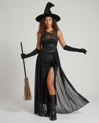 Damen schickes Hexenkleid mit langen transparenten Ärmeln Echo Archiv