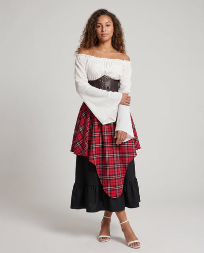 Damen Schulterfreies Blusenkleid mit weitem Schlagarm und tailliertem Mieder – Élara