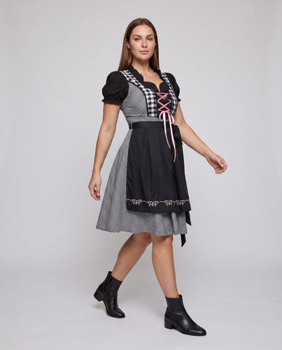 Damen Trachtenkleid mit karierten und floralen Akzenten – Élara