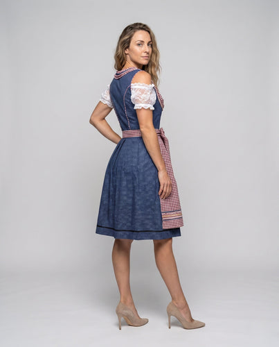 Damen Trachtenkleid mit modernen Karomustern und eleganten Rüschendetails – Élara
