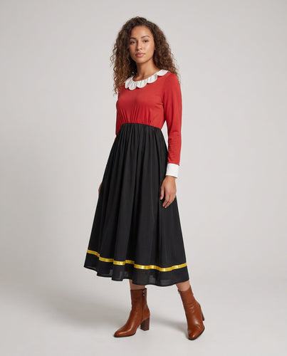 Damen Vintage Kleid mit schickem Kragen und weit schwingendem Rock – Élara
