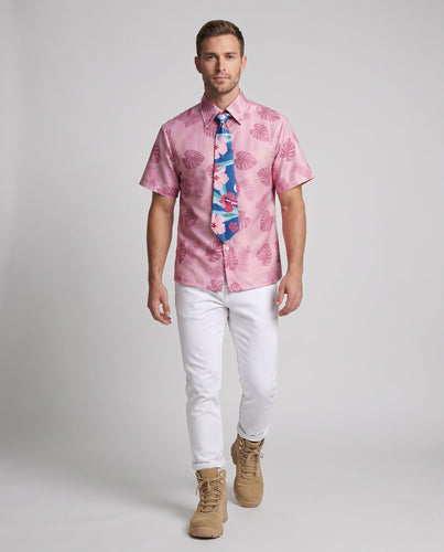 Herren Sommerliches Hawaii-Hemd mit farbenfrohem Motiv und passender Krawatte Echo Archiv