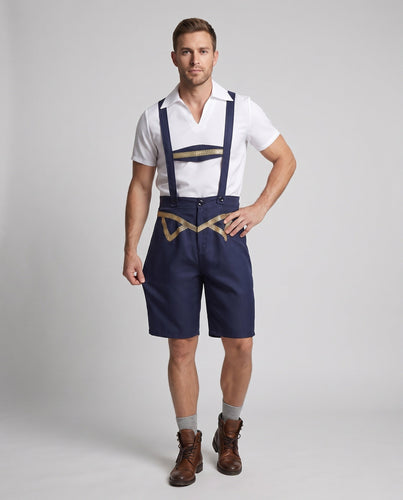 Herren Trachten-Latzhose mit hochwertigem Samt und traditionellen Verzierungen – Marzano