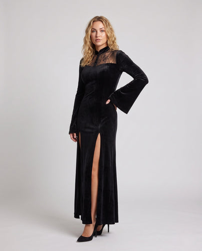 Damen Abendkleid mit Spitzenuntersetzung und tiefem Schlitz Echo Archiv