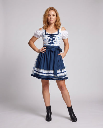 Damen Dirndl-Kleid mit verspielten Rüschendetails und floralen Akzenten – Élara