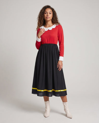 Damen Elegantes Kleid mit Rüschendetails und Kontrastkragen – Élara