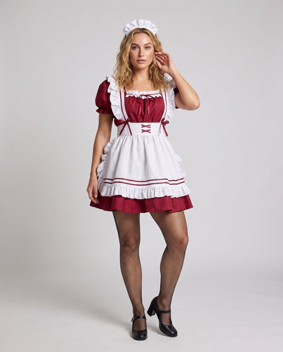 Damen fantasievolles Dienstmädchen-Kostüm mit Rüschen und Satin-Details Echo Archiv