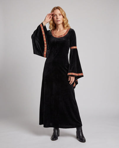 Damen Gothic Kostümkleid mit weit ausgestellten Ärmeln und Kapuze Echo Archiv