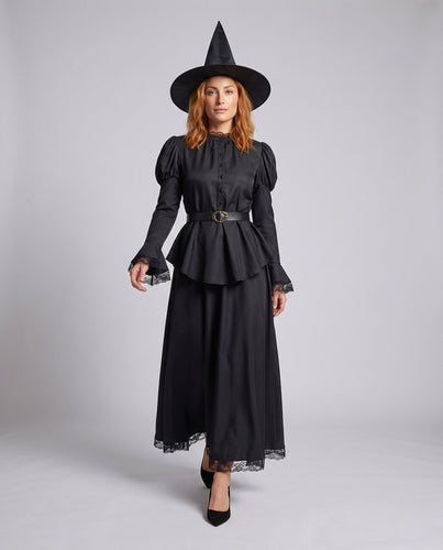 Damen Hexenkleid mit weitem Rock und Spitzenverzierungen Echo Archiv