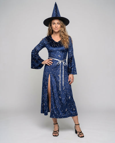 Damen Hexenkostüm mit tiefem Schlitz und eleganten Tüllärmeln Echo Archiv