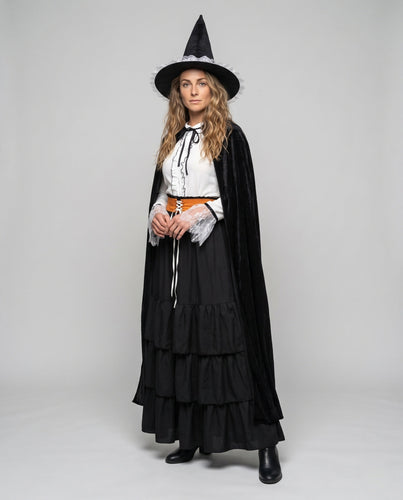 Damen Hexenkostüm mit voluminösem Cape und detailreicher Bluse Echo Archiv