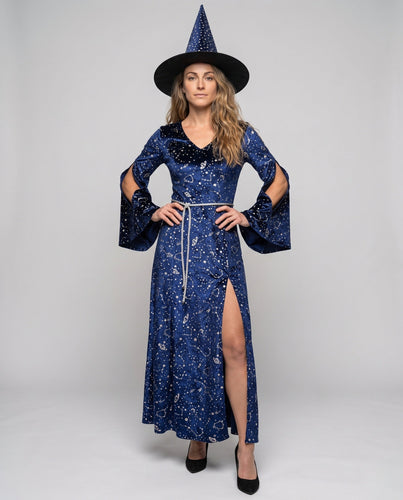 Damen Hexenrobe mit langer Schleppe und glitzernden Sternenmotiven Echo Archiv