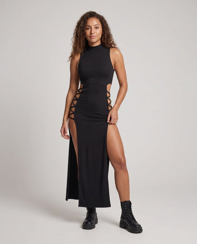 Damen Langes cut-out Kleid mit seitlichen Schnüren Echo Archiv