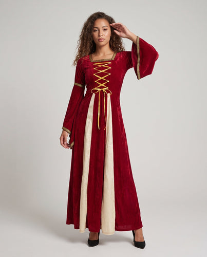 Damen Märchenhaftes Kostümkleid mit weit ausgestellten Ärmeln und Spitzenakzenten Echo Archiv