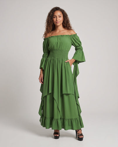 Damen Maxikleid mit schulterfreiem Design und langen, fließenden Ärmeln Echo Archiv
