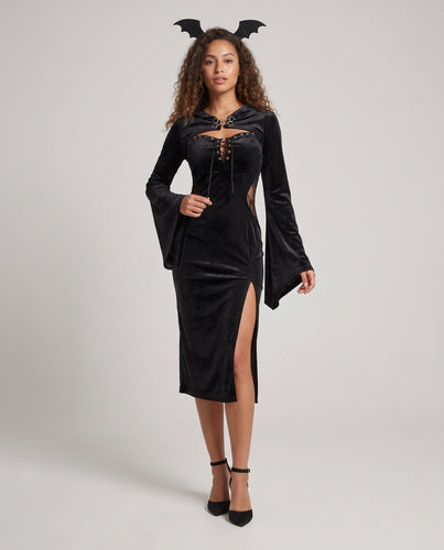 Damen Schickes Midikleid mit Kapuze und weiten Ärmeln Echo Archiv