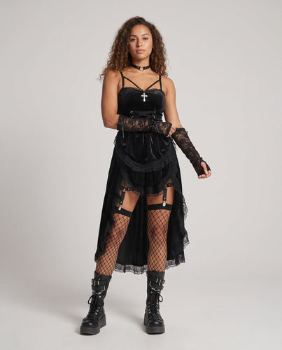 Damen Sexy Gothic Kostümkleid mit Schnürung und Rüschendetails Echo Archiv