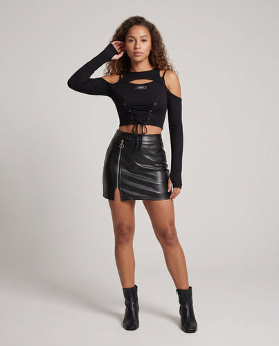 Damen stylishes Langarm-Top mit Cut-Outs und Schnürung Echo Archiv