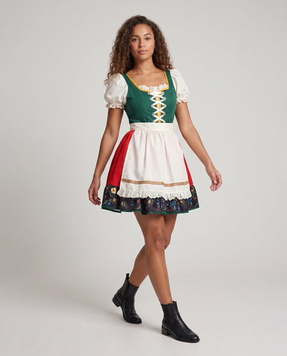 Damen Trachtenkleid mit exquisiten Stickereien und eleganter Schürze – Élara