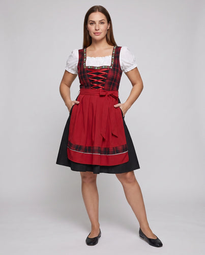 Damen Trachtenkleid mit modernem Karomuster und Rüschendetails – Lunéa