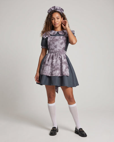 Damen Verspieltes Dienstmädchenkleid mit Haube und Rüschendetails Echo Archiv