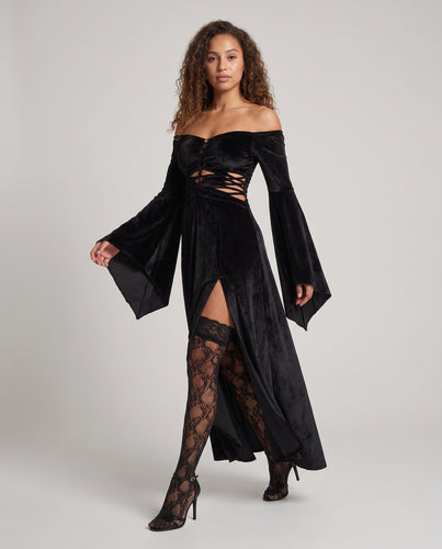 Damen Verspieltes Gothic Kostümkleid mit schulterfreiem Design und Tüllakzenten Echo Archiv