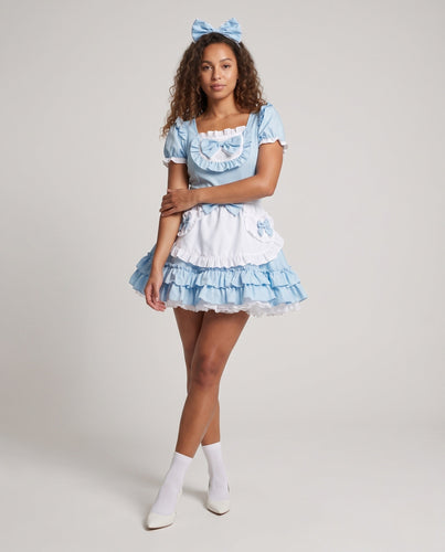 Damen verspieltes Kleid mit Rüschendetails und Schleifen Echo Archiv