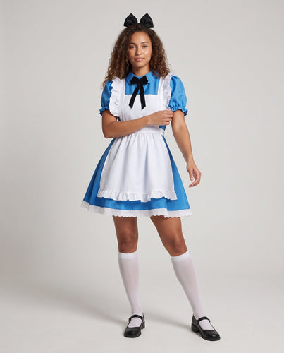 Damen verspieltes Kostümkleid mit Rüschendetails und Schürze Echo Archiv