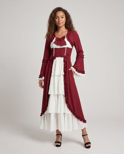 Damen Vintage Maxikleid mit ausgestellten Ärmeln und Rüschendetails Echo Archiv